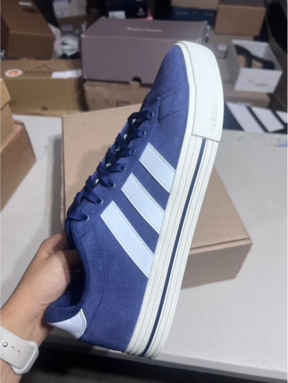 Adidas Navy Blue Suede Sneakers with White Stripes - Men's Size 11.5